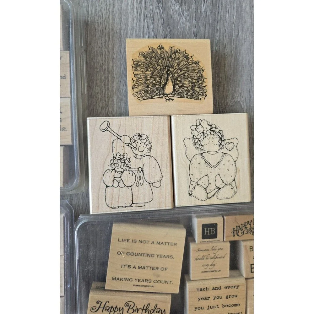 WOOD-MOUNTED STAMP Lot Scripture Bible Happy Birthday Angels Peacock Butterfly